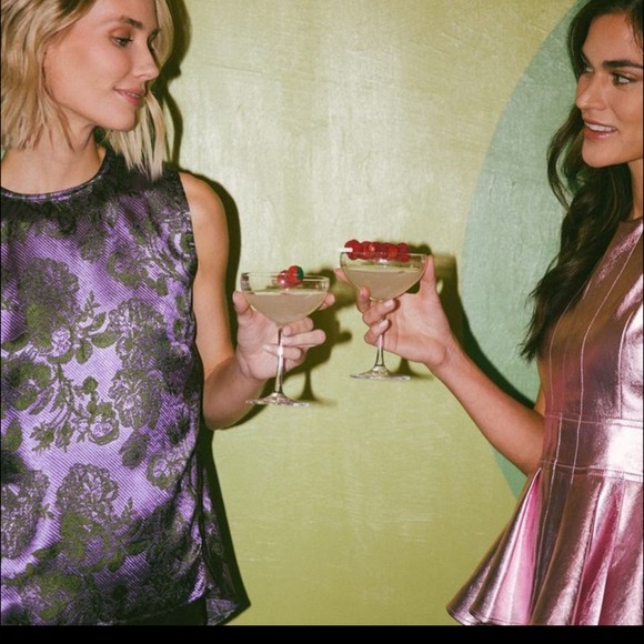 Noble 31 Merrick Silk Purple Floral Brocade Gathered Back Tunic Top S - Picture 4 of 9